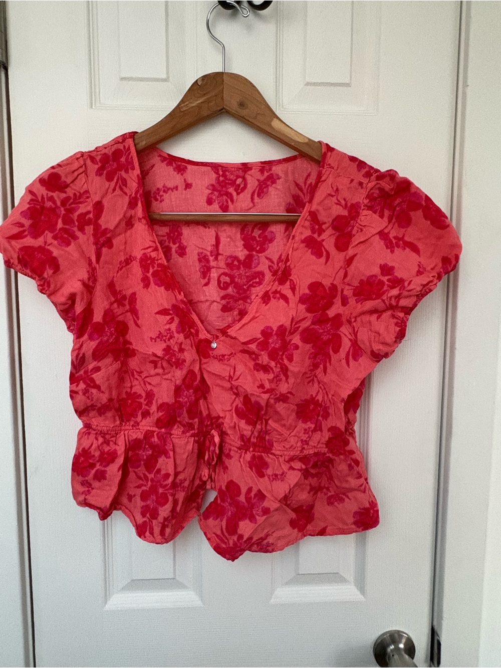 Adore Me Coral and Raspberry Floral V-Neck Peplum Top